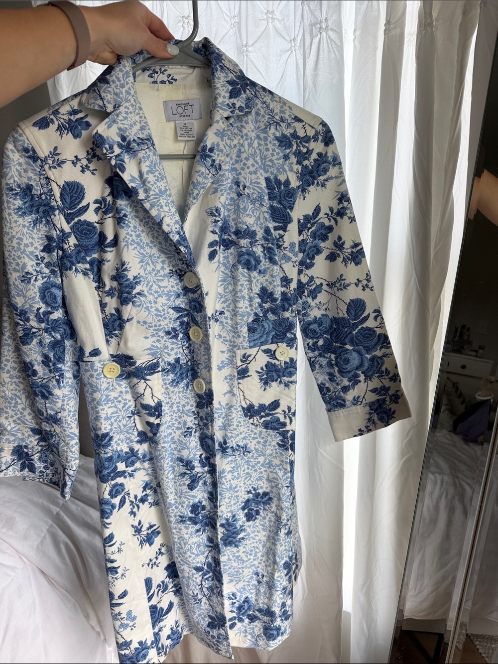 LOFT Blue and White Floral Button Front Coat